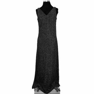 Vtg 70s Metallic Lurex Sleeveless Maxi Dress 12